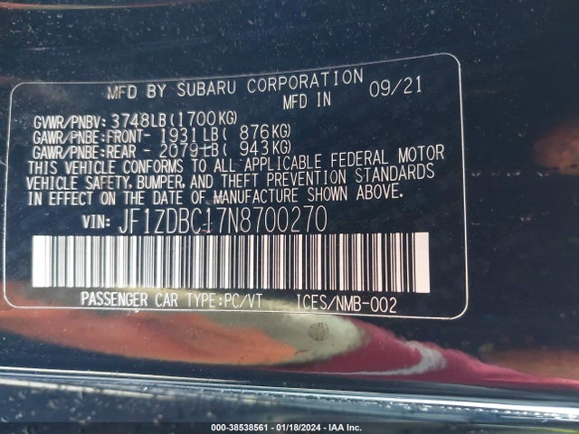 Subaru Brz Premium 2022 JF1ZDBC17N8700270 Image 9