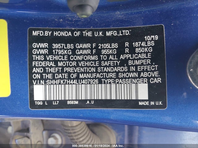 Honda Civic Sport 2020 SHHFK7H44LU407926 Image 9