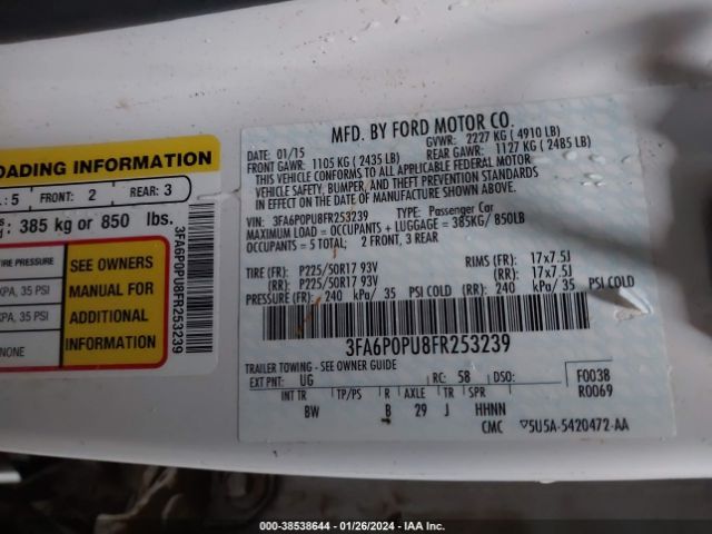 3FA6P0PU8FR253239 Ford Fusion Energi Se Luxury
