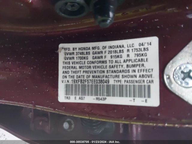 19XFB2F57EE038049 Honda Civic Lx