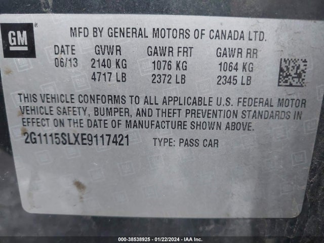 2014 CHEVROLET IMPALA 1LT VIN: 2G1115SLXE9117421