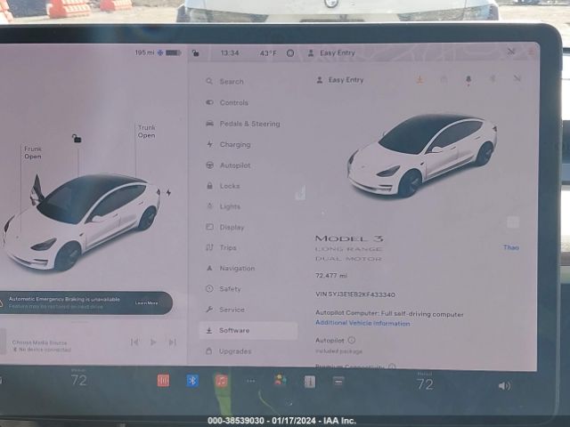 5YJ3E1EB2KF433340 Tesla Model 3 Long Range/performance