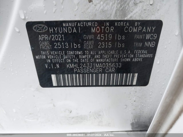 Hyundai Sonata Blue 2021 KMHL24JJ1MA035633 Image 9