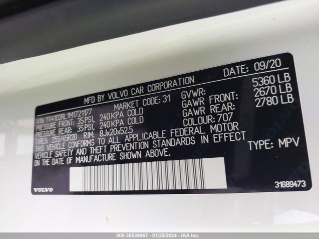 YV4102RL1M1721177 Volvo Xc60 T5 Inscription