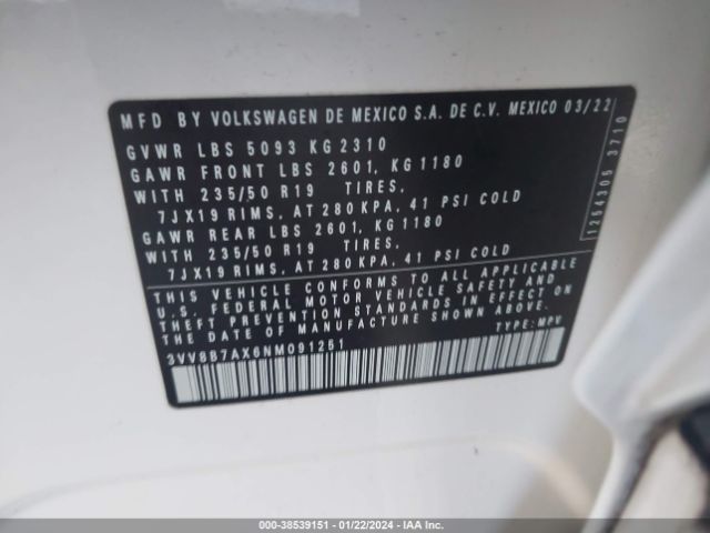 3VV8B7AX6NM091251 Volkswagen Tiguan 2.0t Se R-line Black