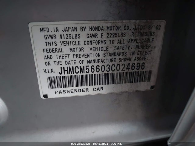 2003 HONDA ACCORD 2.4 EX VIN: JHMCM56603C024696