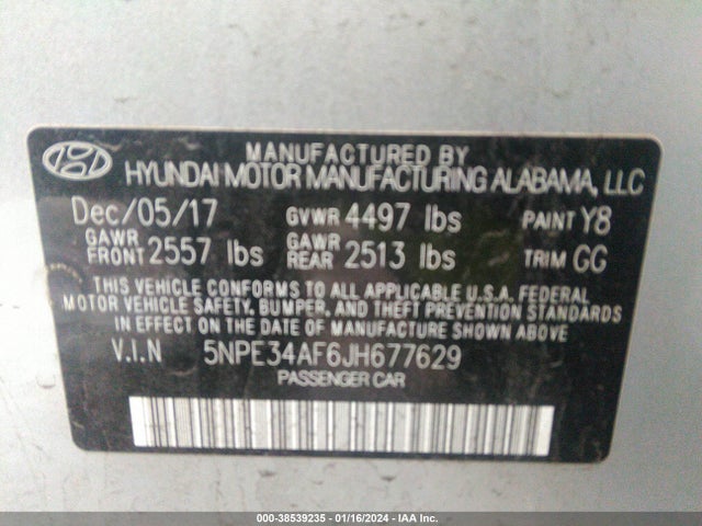 2018 HYUNDAI SONATA LIMITED VIN: 5NPE34AF6JH677629
