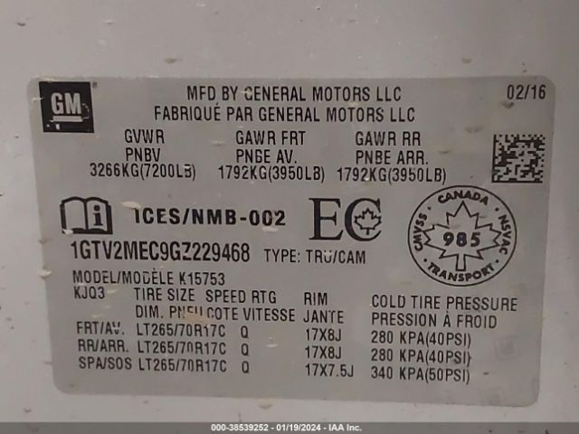 1GTV2MEC9GZ229468 GMC Sierra 1500 Sle