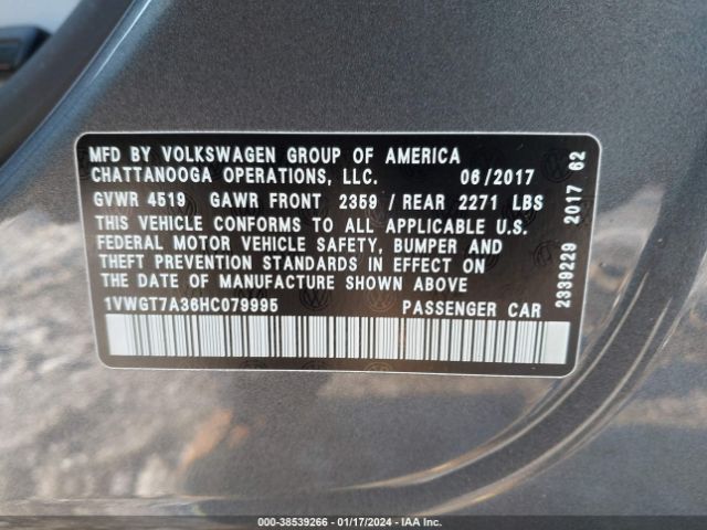 1VWGT7A36HC079995 Volkswagen Passat 1.8t Se