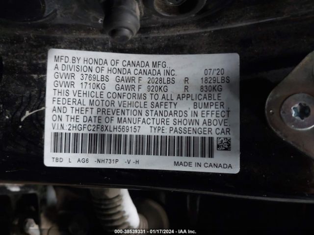 2HGFC2F8XLH569157 Honda Civic Sport