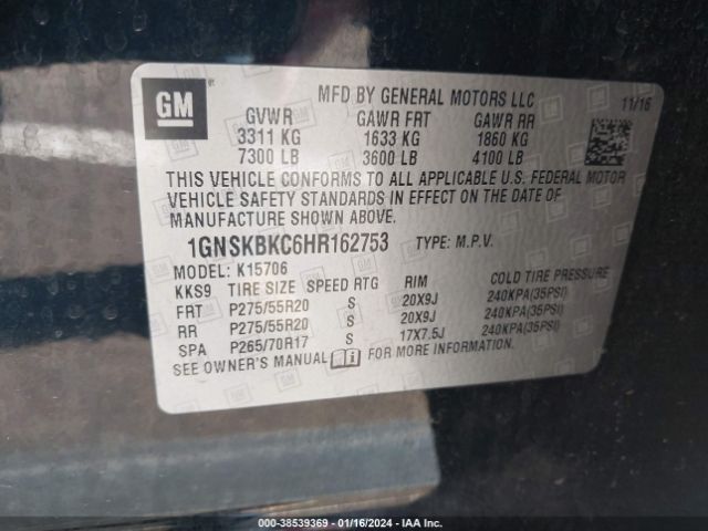 1GNSKBKC6HR162753 Chevrolet Tahoe Lt