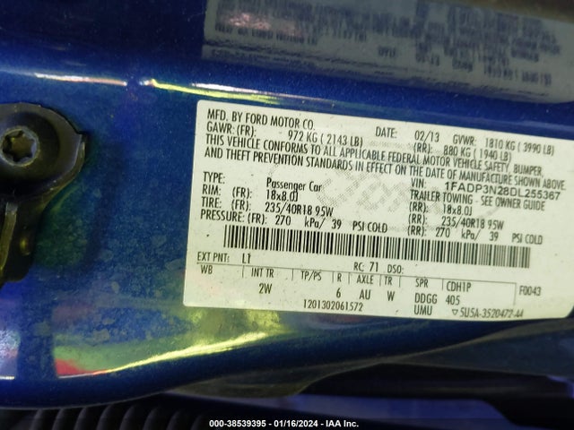 2013 FORD FOCUS TITANIUM VIN: 1FADP3N28DL255367