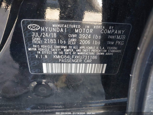 Hyundai ELANTRA SEL 2019 KMHD84LFXKU731186 Image 9