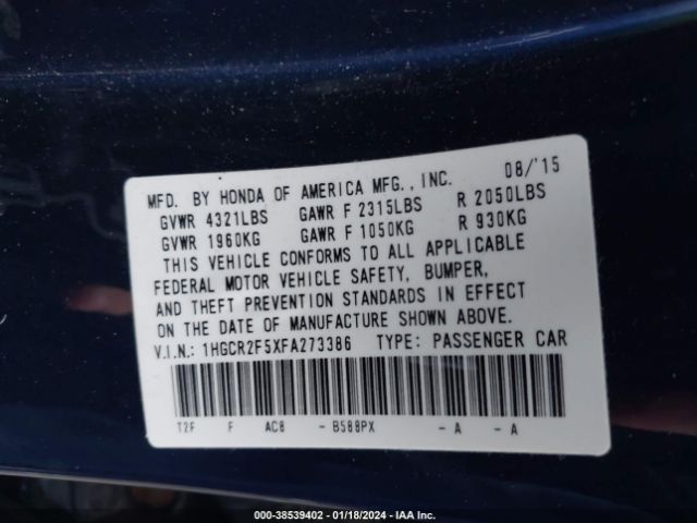 1HGCR2F5XFA273386 Honda Accord Sport