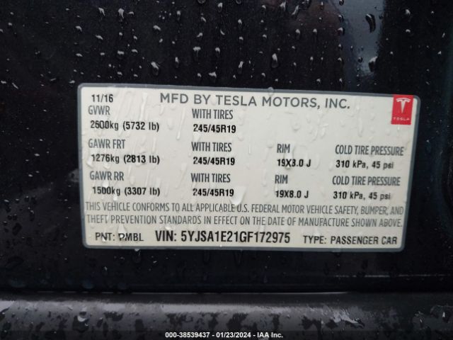 5YJSA1E21GF172975 Tesla Model S 60d/70d/75d/85d/90d