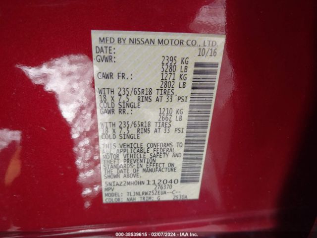 5N1AZ2MH0HN112040 Nissan MURANO SL