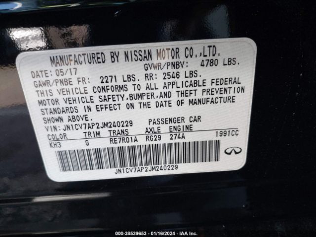 JN1CV7AP2JM240229 Infiniti Q50 2.0t Pure