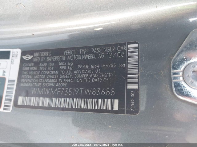 2009 MINI COOPER S WMWMF73519TW83688 Photo 8