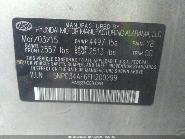 Hyundai Sonata Sport 2015 5NPE34AF6FH200299 Image 9