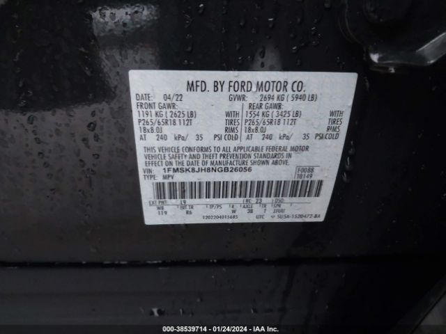 1FMSK8JH8NGB26056 Ford Explorer Timberline