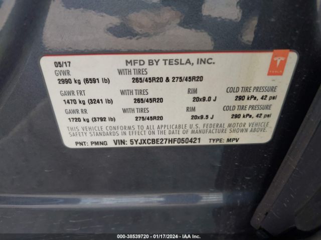 2017 TESLA MODEL X 5YJXCBE27HF050421 Photo 8