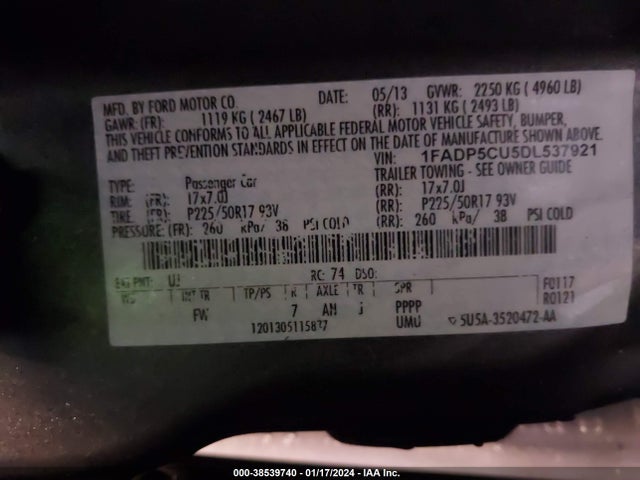 2013 FORD C-MAX ENERGI SEL VIN: 1FADP5CU5DL537921