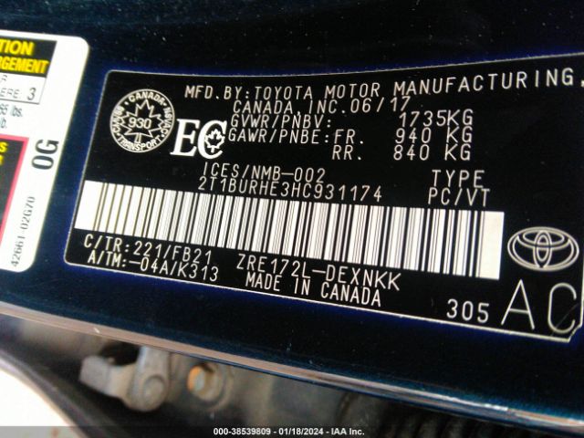 2T1BURHE3HC931174 Toyota Corolla L/le/se/se Special Edition/xle/xse