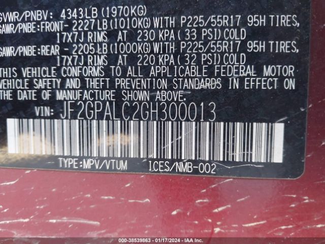 JF2GPALC2GH300013 Subaru Crosstrek 2.0i Limited