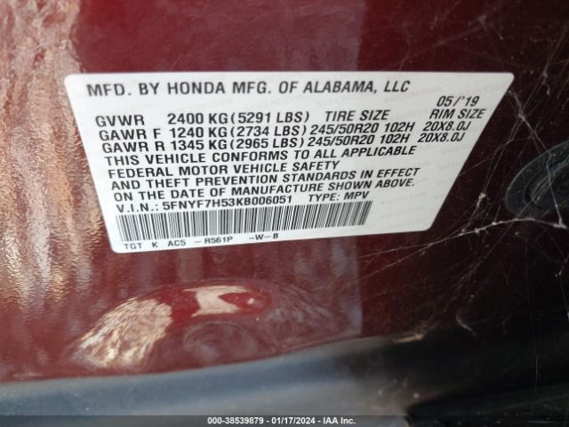 5FNYF7H53KB006051 Honda Passport Ex-l