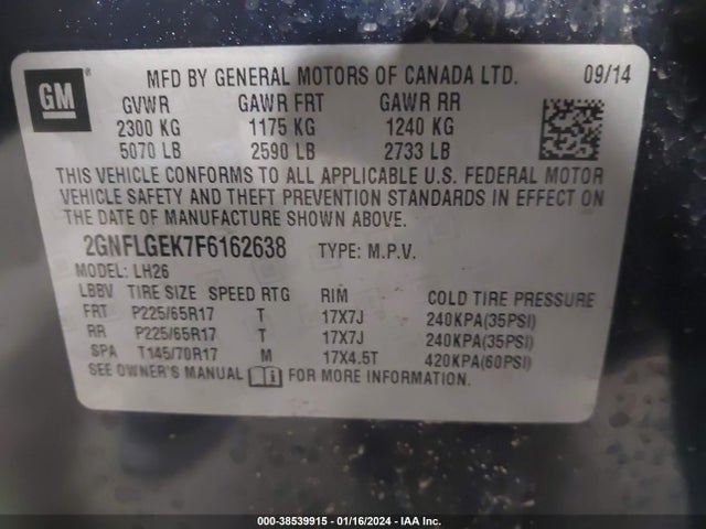 Chevrolet Equinox 2lt 2015 2GNFLGEK7F6162638 Image 9