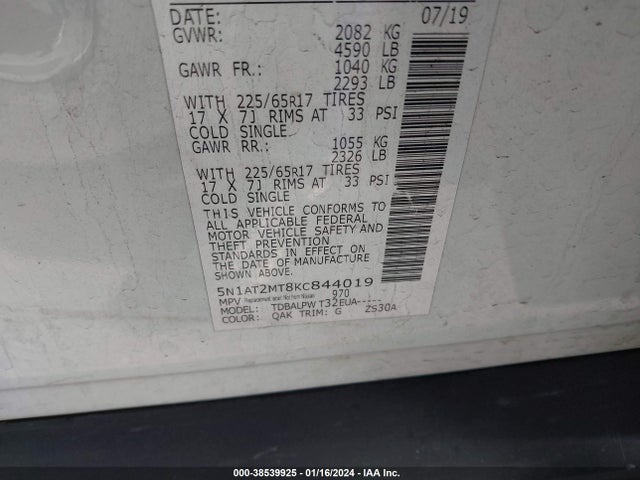 Nissan ROGUE S 2019 5N1AT2MT8KC844019 Image 9