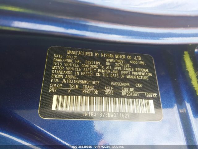 JN1BJ1BV5MW311627 Nissan Rogue Sport Sv Fwd Xtronic Cvt