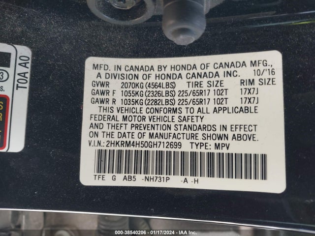Honda CR-V EX 2016 2HKRM4H50GH712699 Image 9