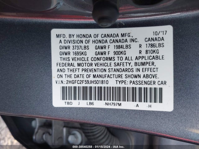 Honda Civic Lx 2018 2HGFC2F59JH501810 Image 9