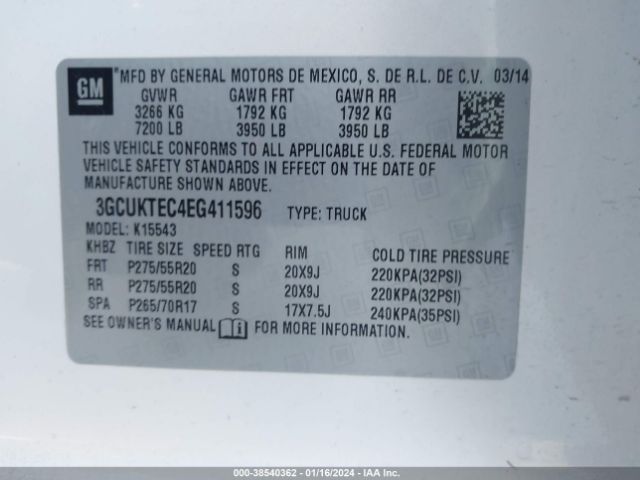 3GCUKTEC4EG411596 Chevrolet Silverado 1500 High Country