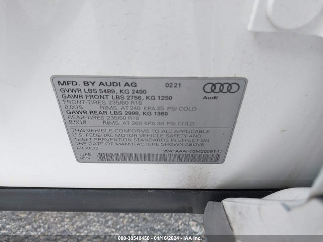 WA1AAAFY2M2059141 Audi Q5 Premium 45 Tfsi Quattro S Tronic
