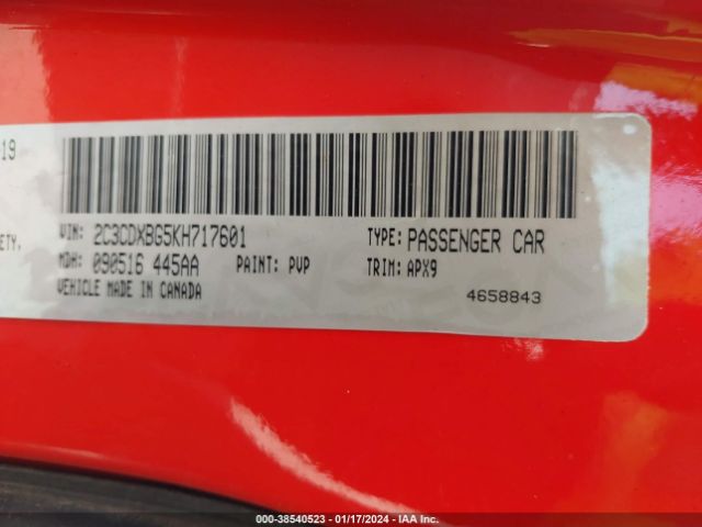 2C3CDXBG5KH717601 Dodge Charger Sxt Rwd