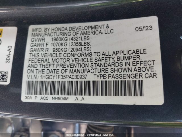 1HGCY1F35PA030937 Honda ACCORD EX