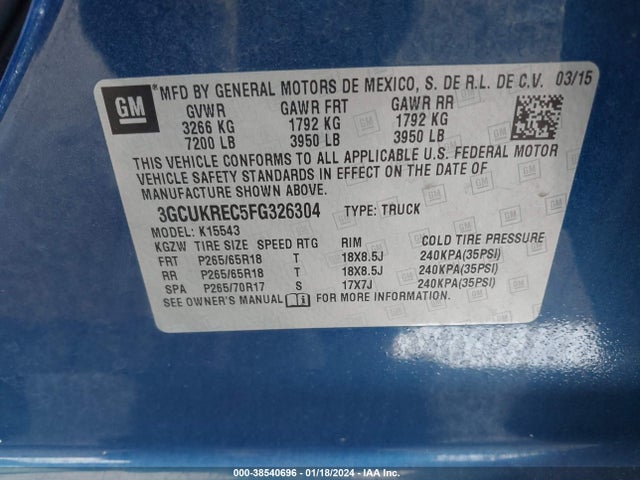 Chevrolet Silverado 1500 1lt 2015 3GCUKREC5FG326304 Image 9