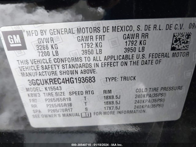 Chevrolet Silverado 1500 2lt 2017 3GCUKREC4HG193683 Image 9