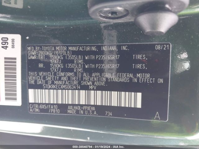 5TDKRKECXMS063414 Toyota SIENNA LE