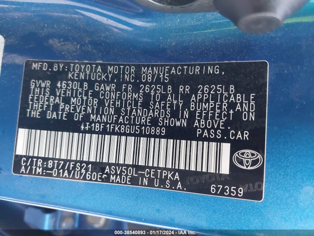 Toyota CAMRY SE 2016 4T1BF1FK8GU510889 Image 9