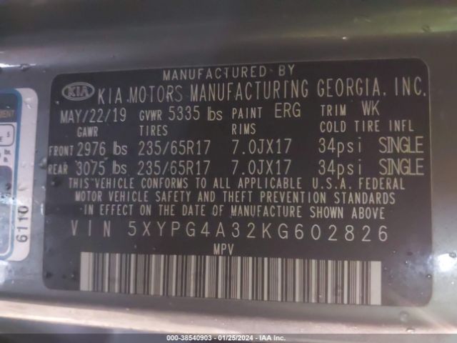 5XYPG4A32KG602826 KIA Sorento 2.4l L
