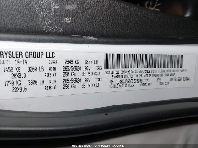 Dodge DURANGO LIMITED 2014 1C4RDJDG9EC979080 Image 9