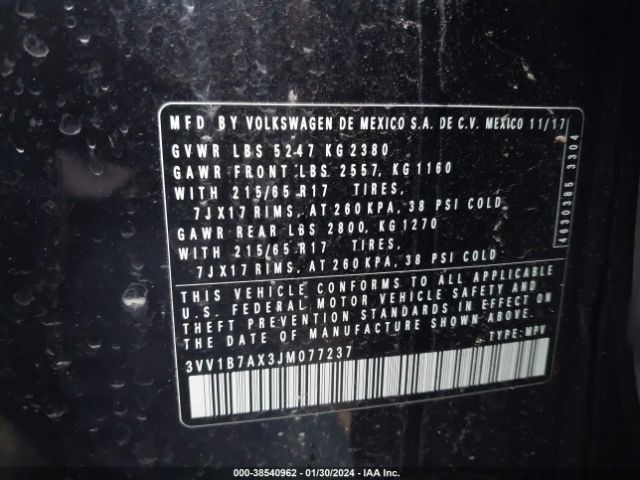 3VV1B7AX3JM077237 Volkswagen Tiguan 2.0t S