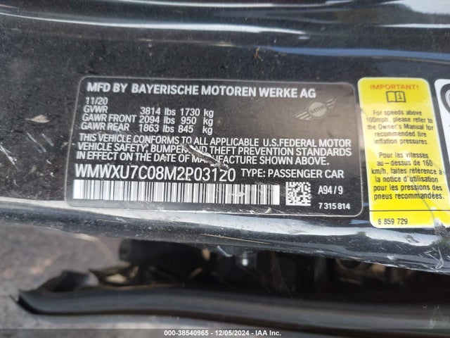 2021 MINI HARDTOP WMWXU7C08M2P03120 Photo 8