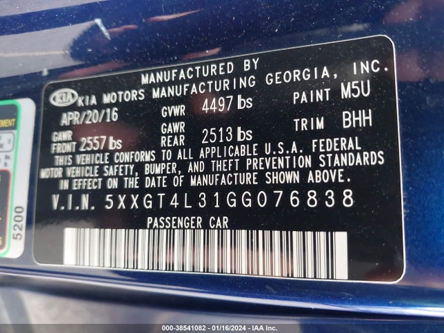 KIA Optima Lx 2016 5XXGT4L31GG076838 Image 9
