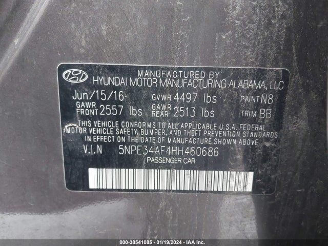 2017 HYUNDAI SONATA SPORT VIN: 5NPE34AF4HH460686