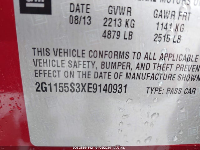 Chevrolet IMPALA 2LZ 2014 2G1155S3XE9140931 Image 9