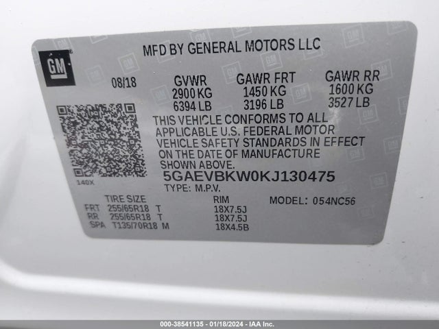 5GAEVBKW0KJ130475 Buick Enclave Awd Premium